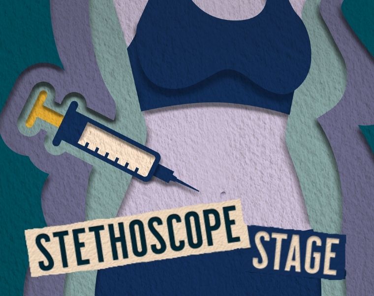 Stethoscope Stage graphic featuring an illustrated figure with a syringe and the Stethoscope Stage title.
