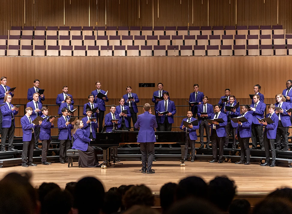 Frog Corps choir performs in the Van Cliburn Concert Hall